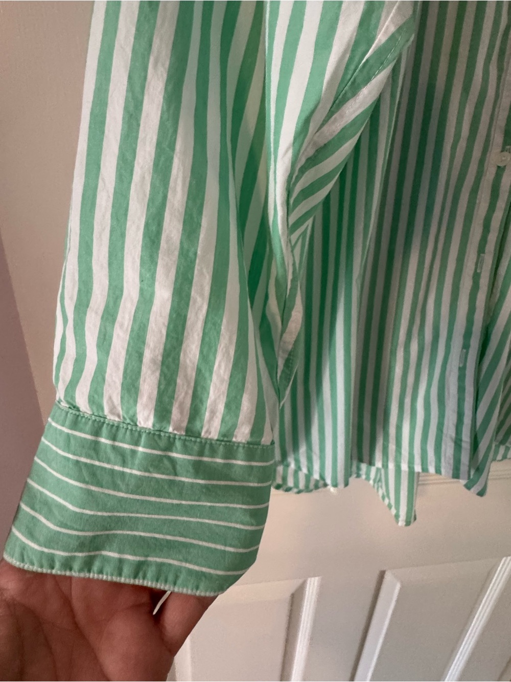 LOFT Mint Green and White Striped Button-Down Shirt - Picture 2 of 4